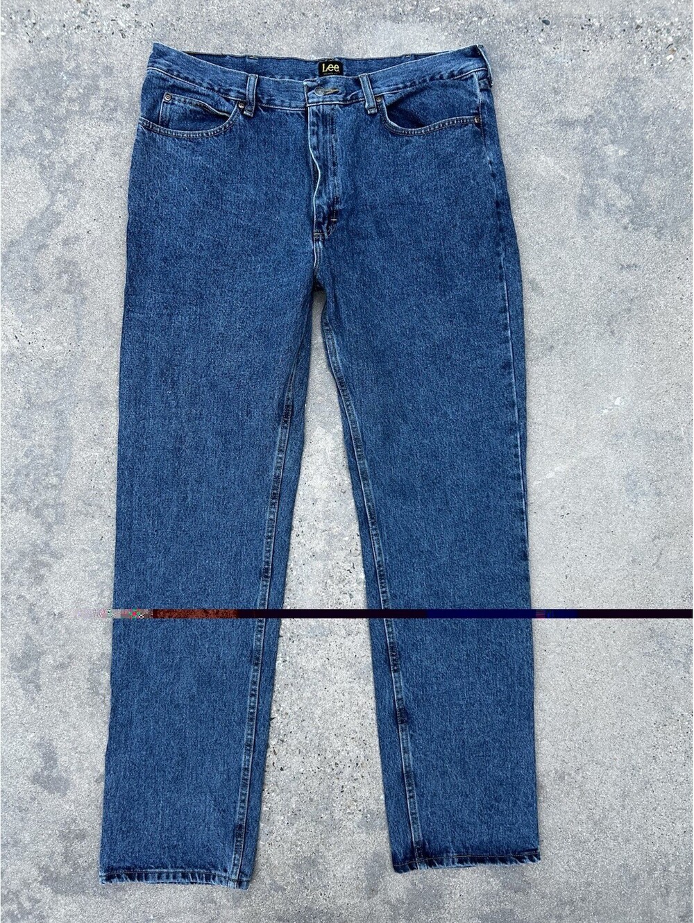 Lee Jeans Denim Blue Jeans Relaxed Straight Leg Distressed Sz 38x36 Medium Wash